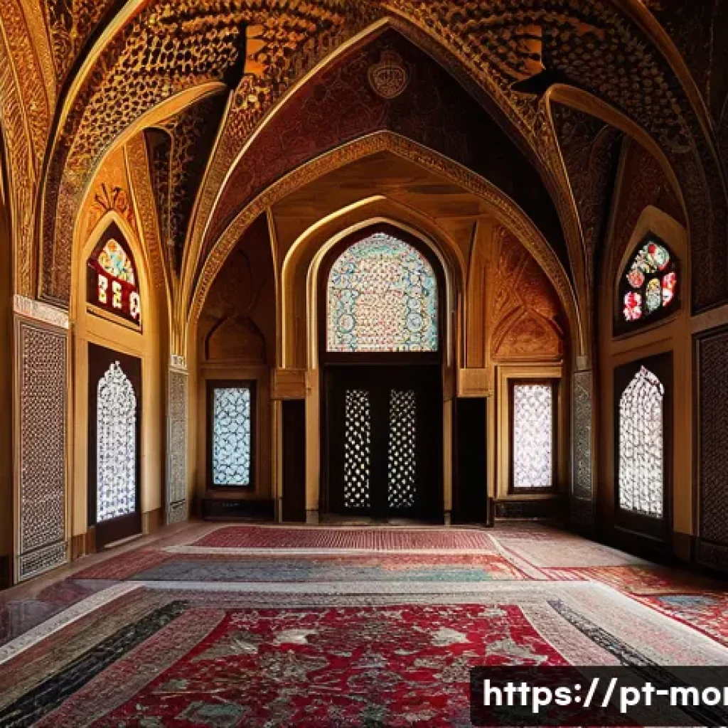 몬테네그로와 이슬람 문화 - **Montenegro Mosque Interior Grandeur:**
"A stunning interior shot of a grand, historic 16th-cen...