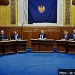 Home 21 몬테네그로 정치 스캔들 - A tense political debate scene in Montenegro’s parliamentary chamber, featuring diverse politicians ...