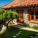 Home 20 몬테네그로 전통 건축 양식 - A traditional Montenegrin stone house nestled on a mountainous slope, constructed with thick, irregu...