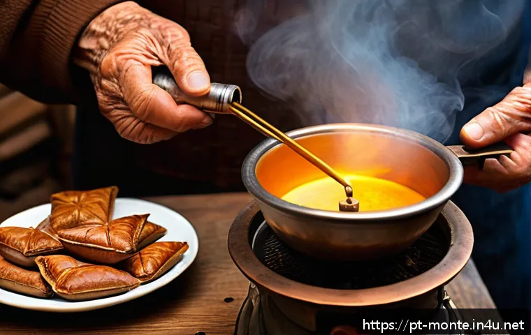몬테네그로 커피 스타일 - A traditional Montenegrin coffee ritual scene featuring an elderly person roasting fresh coffee bean...