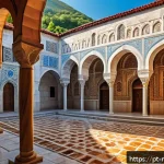 Home 23 몬테네그로 무슬림 공동체 - A detailed scene of a historic Ottoman-era mosque in Montenegro, showcasing intricate architectural ...